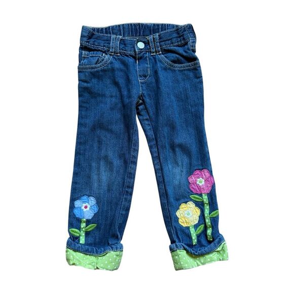 Toddler Girls Gymboree Showers of Flowers Growing Flowers Dots Cuff Jeans Sz 3T - Picture 1 of 1